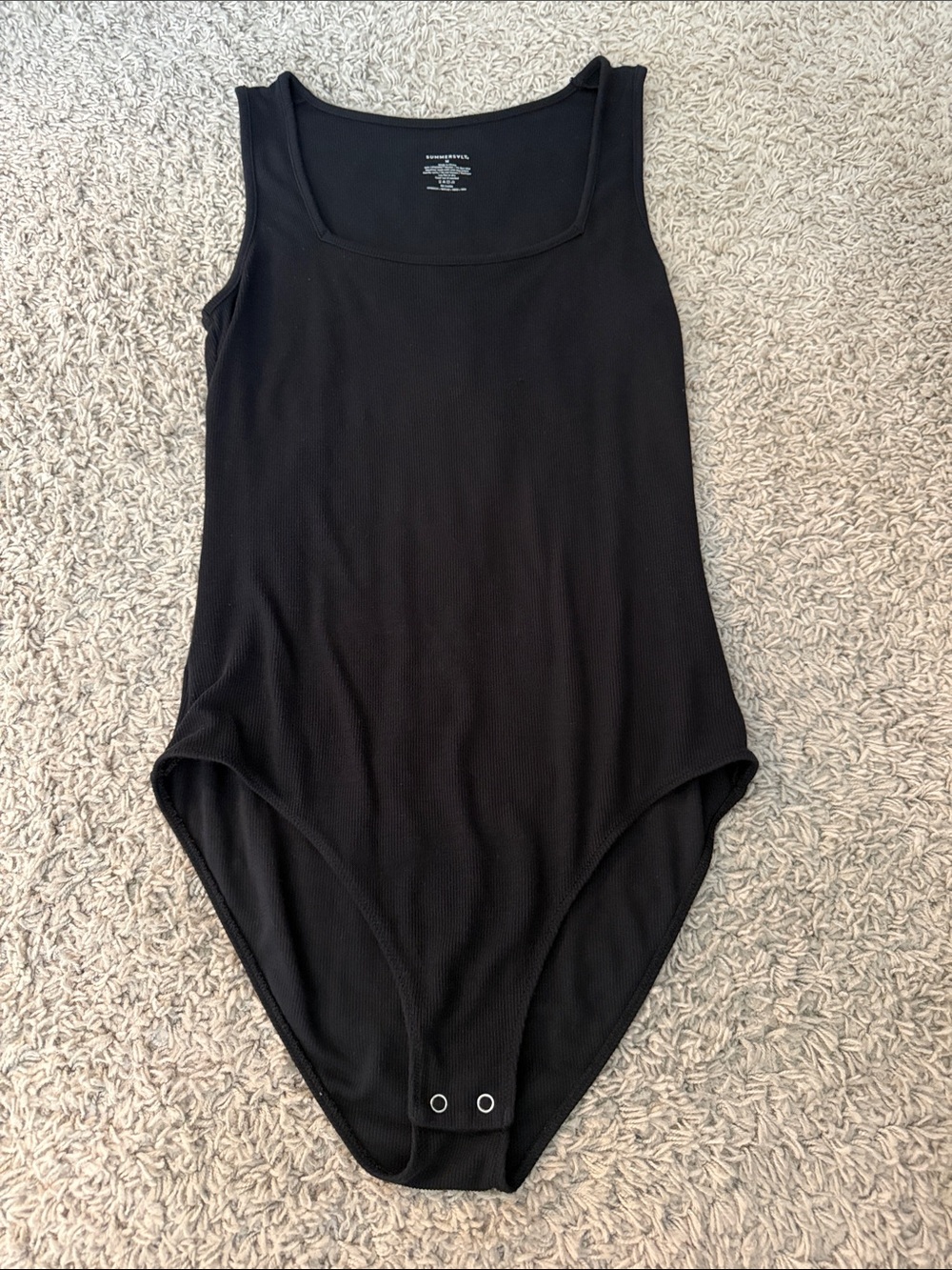 summersalt Black Ribbed Square-Neck Tank Bodysuit